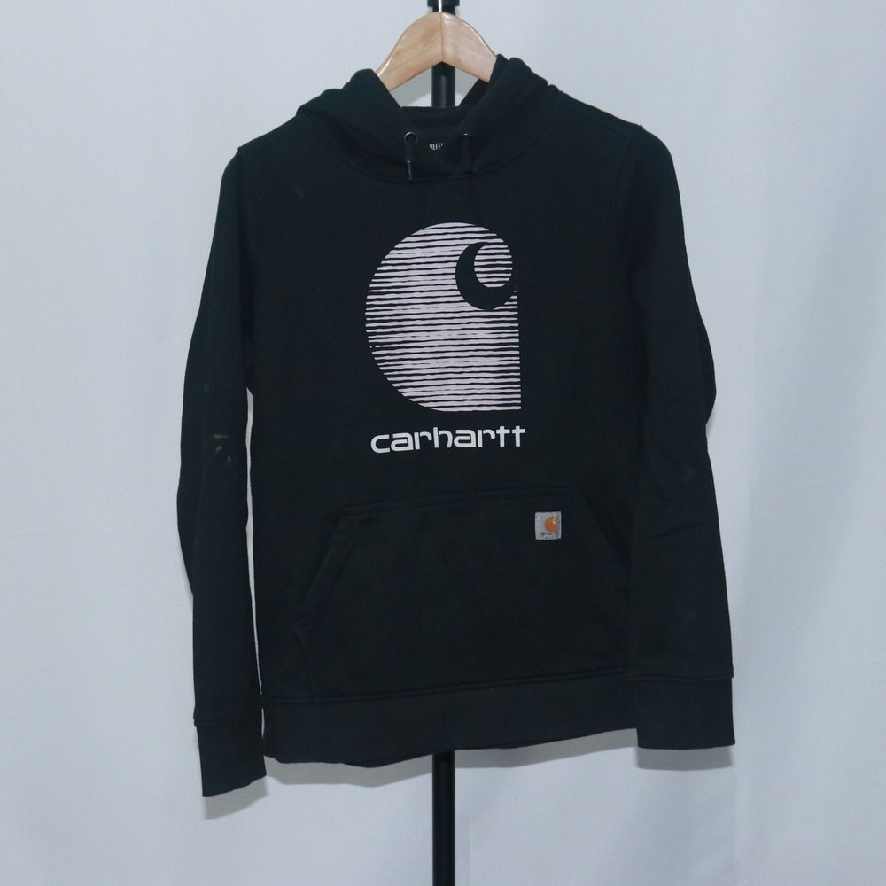 Carhartt Womens Y2K Long Sleeve Hoodie Black Double Chest Logo Size M